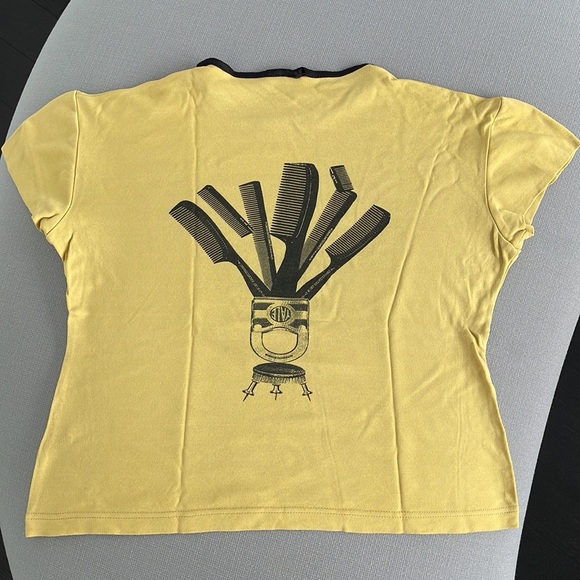 Vintage Todd Oldham Yellow Rayon T-Shirt with Whimsical Prints - Picture 3 of 6